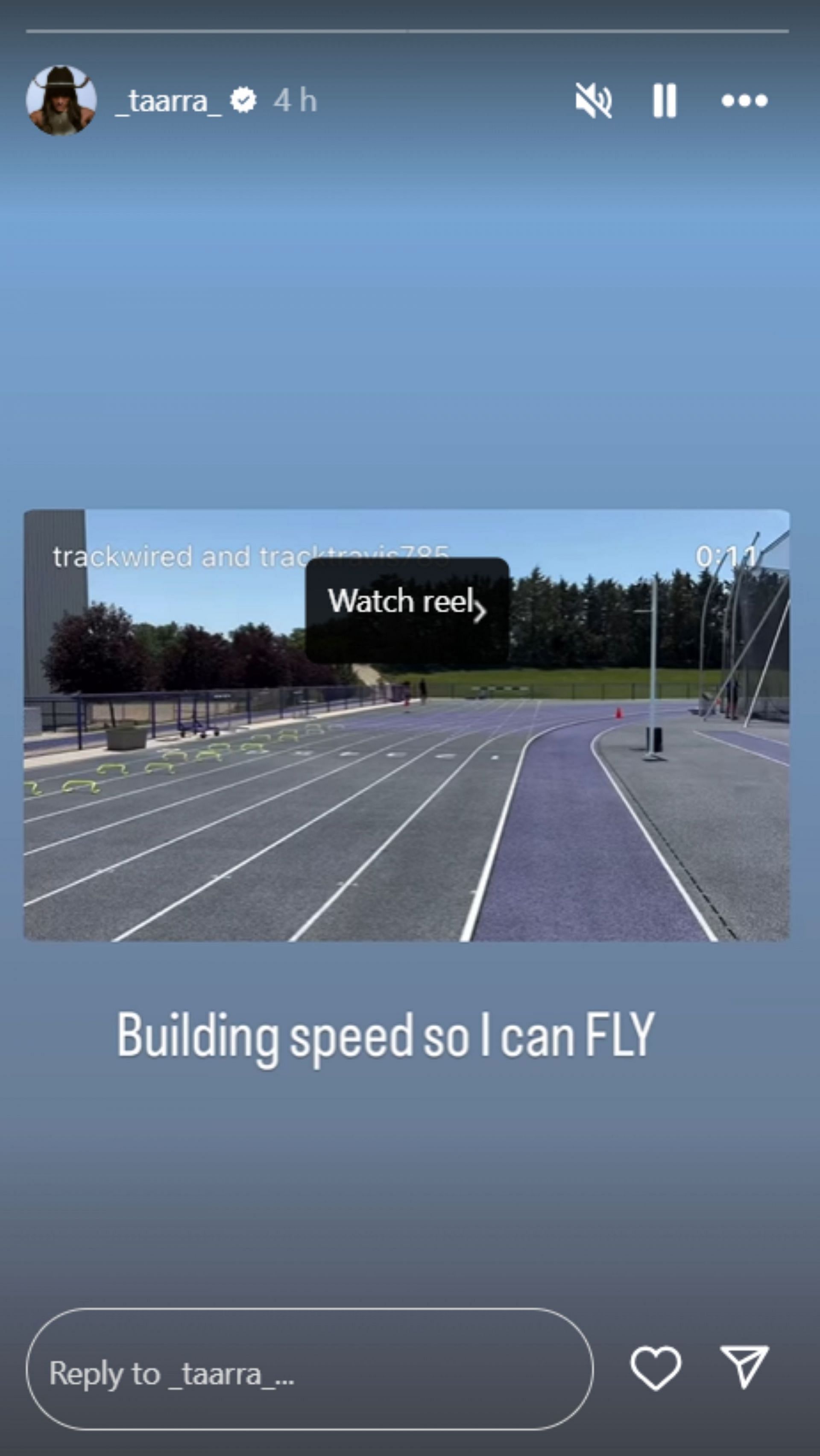 Tara Davis-Woodhall training on the track; Instagram - @_taarra_